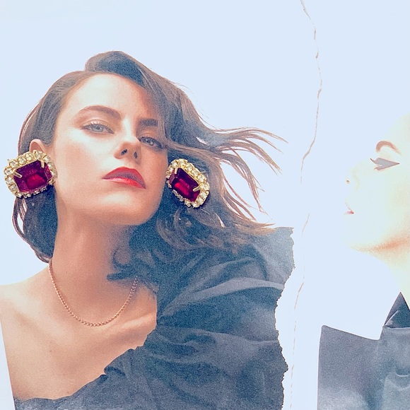 ๐Womenโs Stunning Red Rubies/Diamond Gold-Tone Post Studs | A Gift Sheโll Lโฅ๏ธVE - Picture 1 of 16